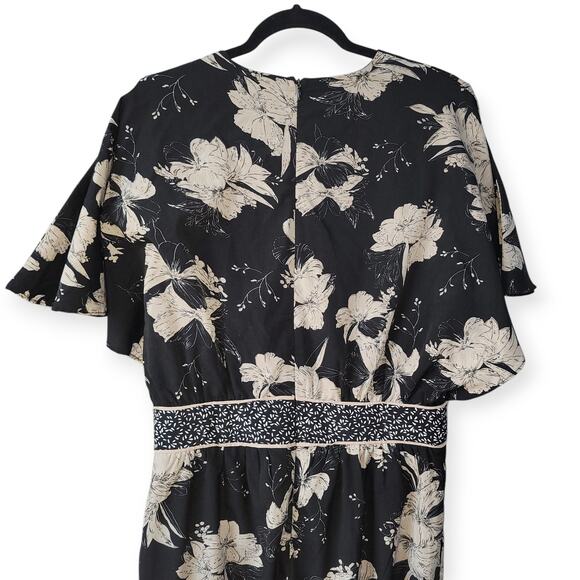 Piper & Scoot Floral Wide Leg Crew Neck Jumpsuit Flare Sleeves Women Sz L - Picture 8 of 10